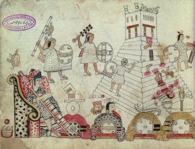 Prisoners of War Sacrificed to the Sun God, from an Aztec Codex (post conquest, 1519) by Aztec